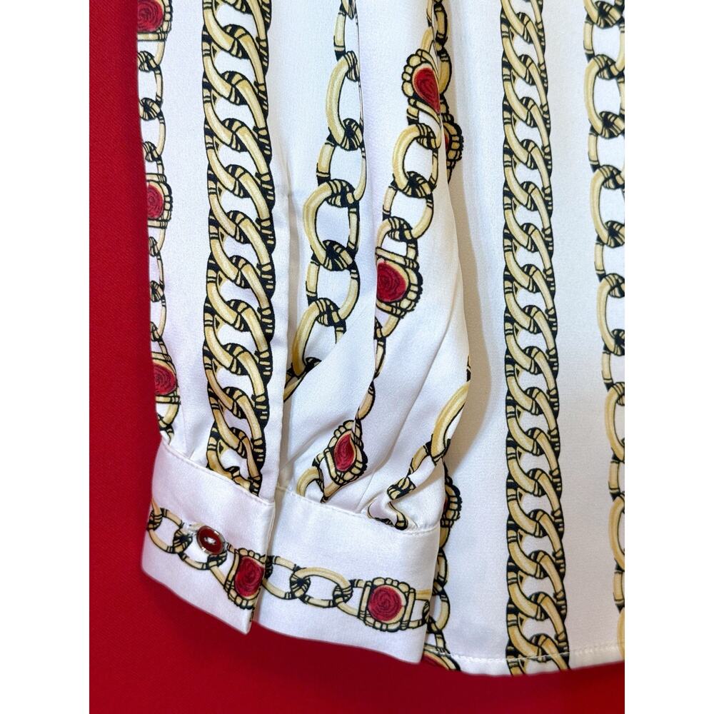 New Small US 6 Kasper Women White Gold Blouse Satin Shirt Long Sleeve - Picture 3 of 5